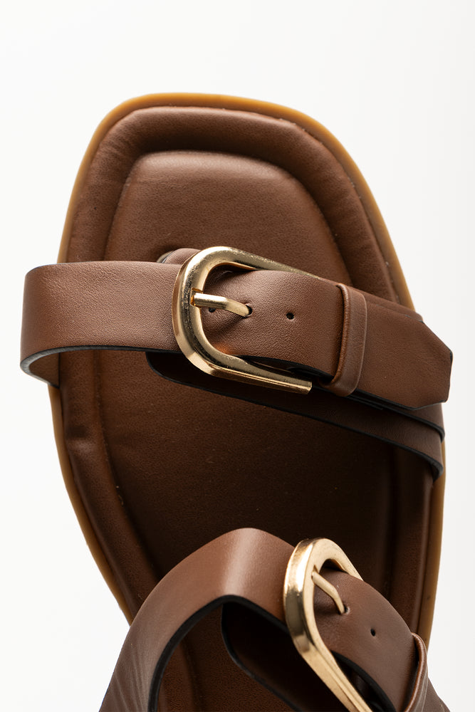 Double Buckle Mule Sandals Brown (4)