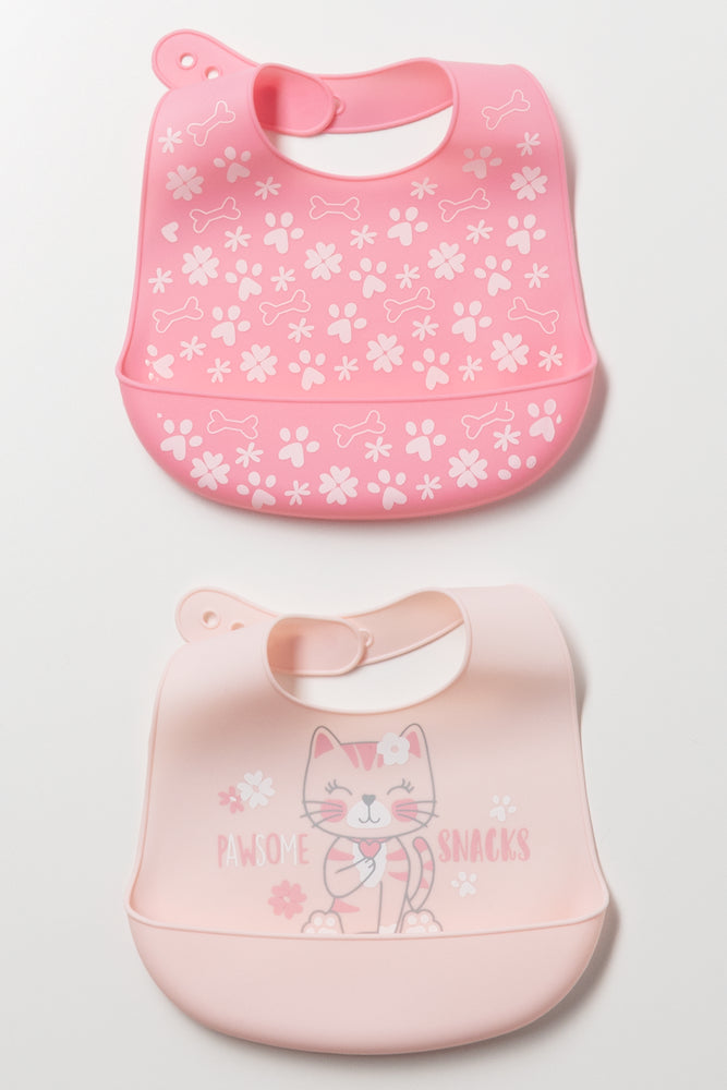 2 Pack Silicone Bibs Pink