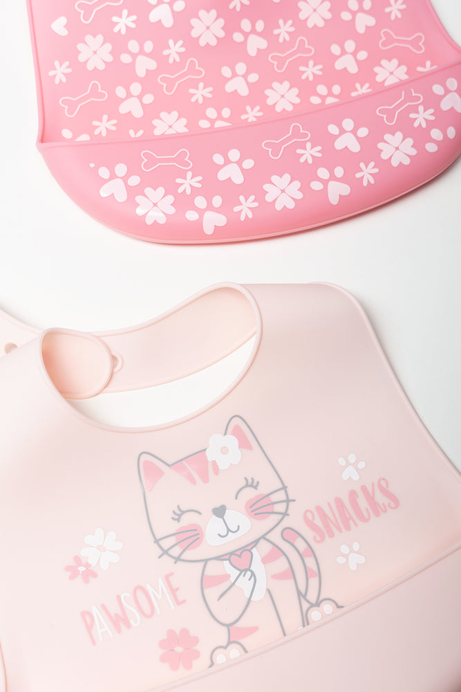 2 Pack Silicone Bibs Pink (1)