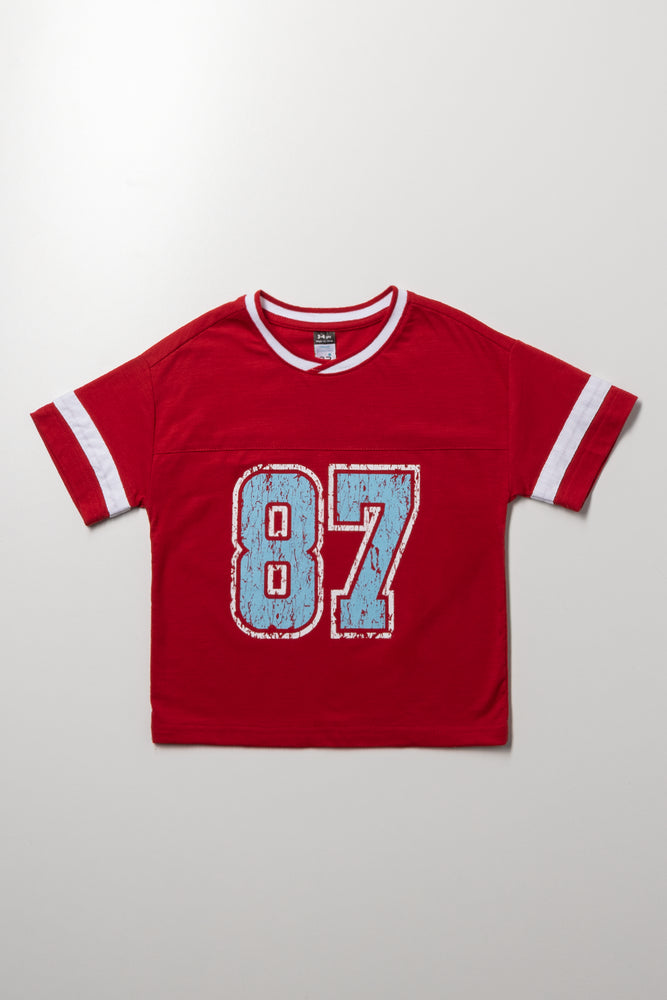 Red Sporty Oversized Number T-Shirt