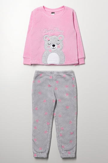 Pink Bear Fleece Pajama Set