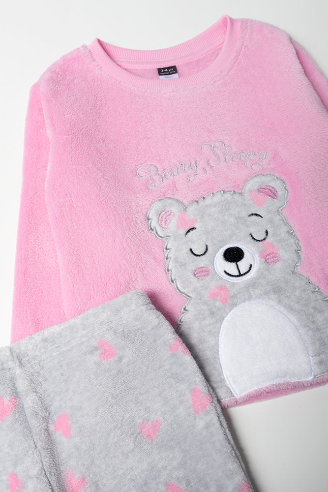 Pink Bear Fleece Pajama Set (1)