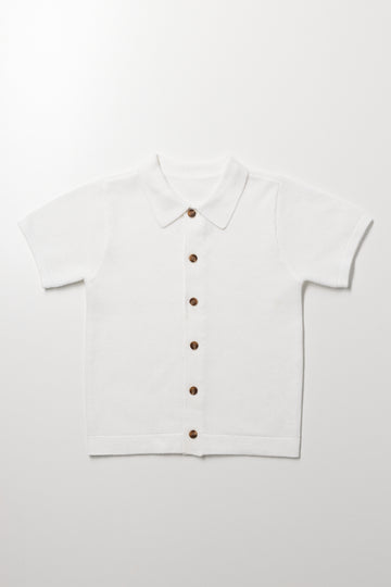White Textured Short Sleeve Golfer