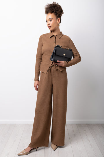 Brown Textured Pant Set