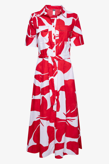 Red Floral Print Shirtdress