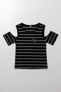 Stripe Cold Shoulder Top Black And White