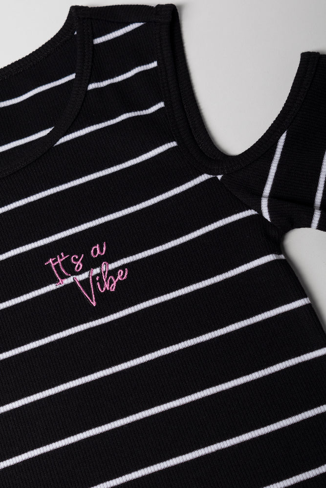 Stripe Cold Shoulder Top Black And White (1)