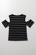 Stripe Cold Shoulder Top Black And White (2)
