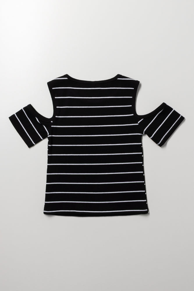 Stripe Cold Shoulder Top Black And White (2)