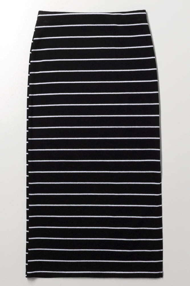 Stripe Midi Length Rib Skirt Black And White