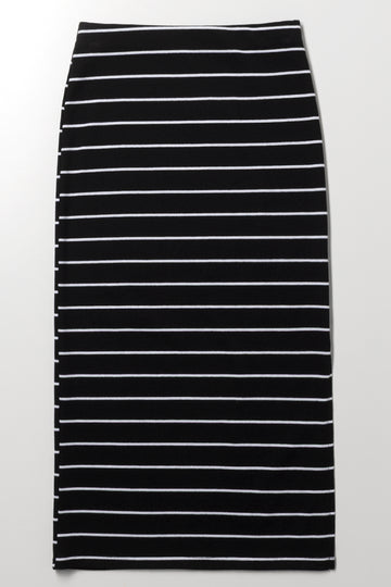Stripe Midi Length Rib Skirt Black And White
