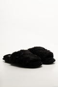Satin Bow Slippers Black
