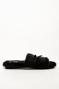 Satin Bow Slippers Black (1)