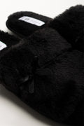 Satin Bow Slippers Black (2)
