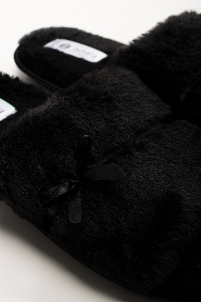 Satin Bow Slippers Black (2)