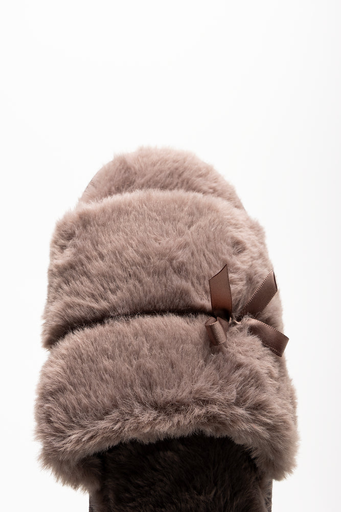 Satin Bow Slippers Mocha (4)