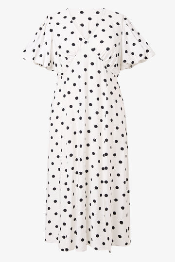 Spot Print Puff Sleeve Midi Dress