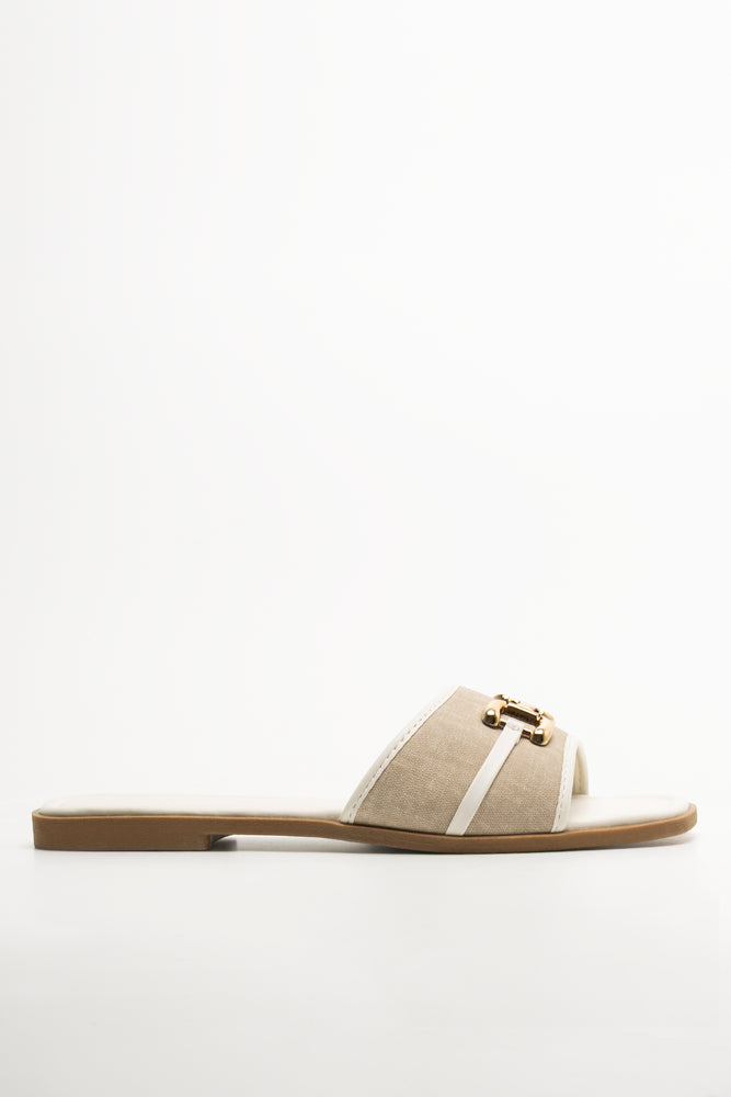 Snaffle Trim Mule Sandals White