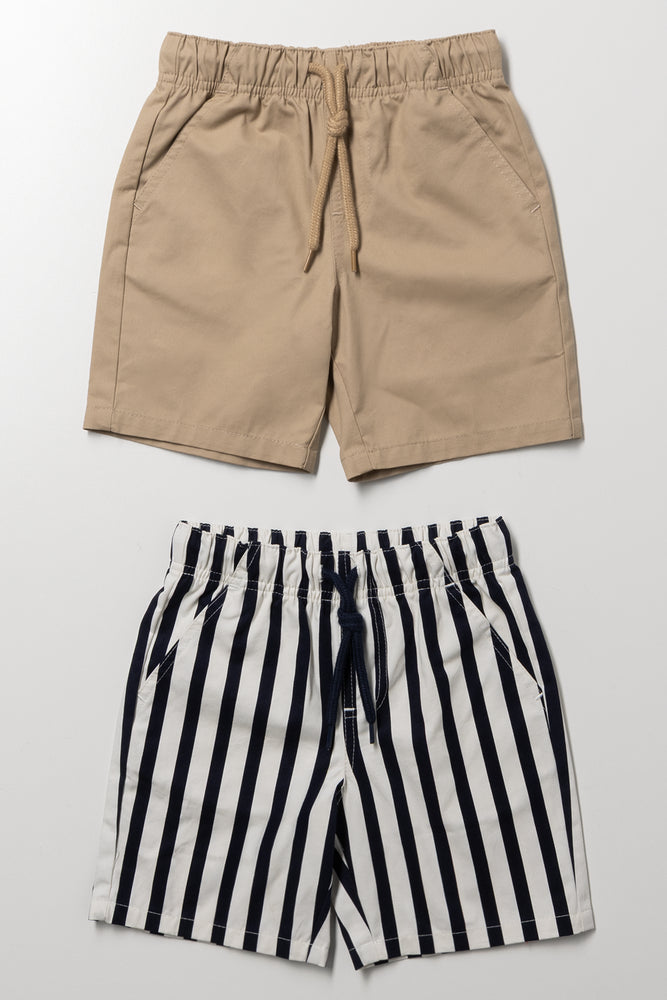 Taupe and Striped Woven Shorts