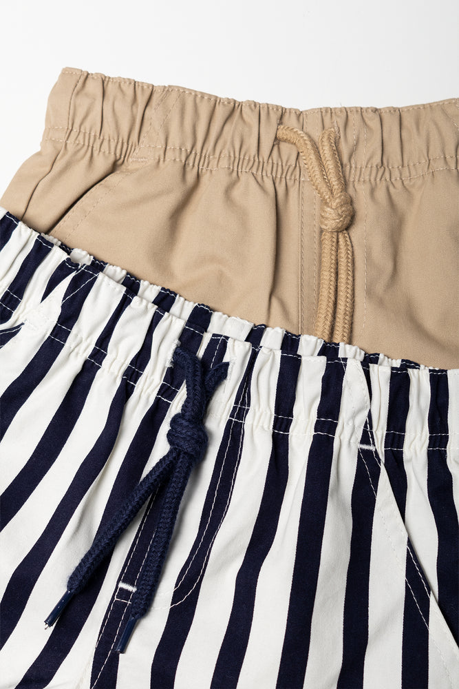 Taupe and Striped Woven Shorts (1)