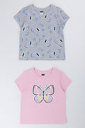 Pink And Grey 2 Pack Butterfly Short Sleeve T-Shirts