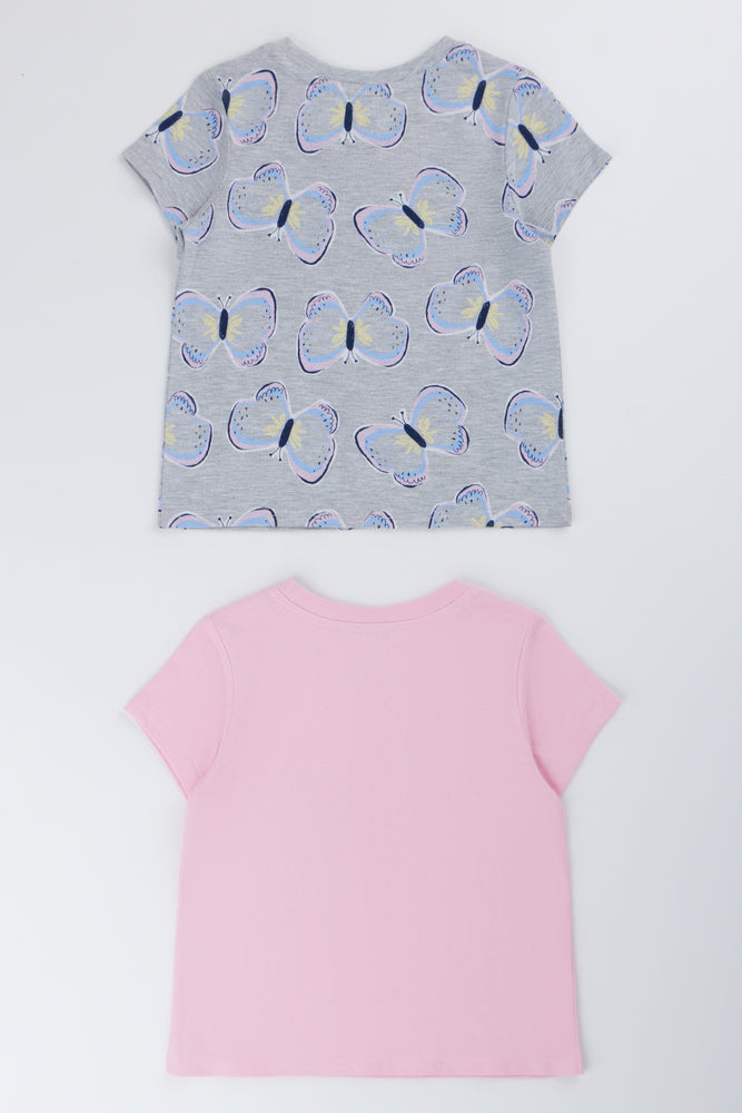 Pink And Grey 2 Pack Butterfly Short Sleeve T-Shirts (2)