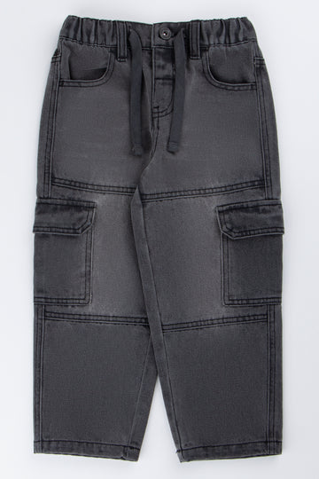 Grey Cargo Pants With Drawcord