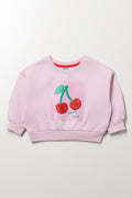 Pink Cherry Print Cropped Sweat
