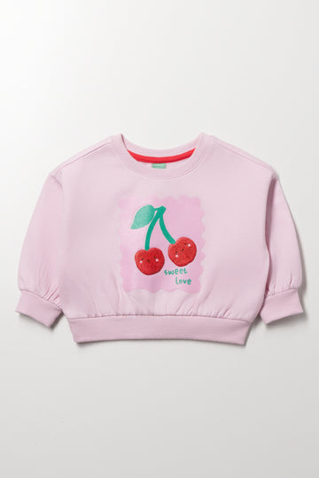 Pink Cherry Print Cropped Sweat