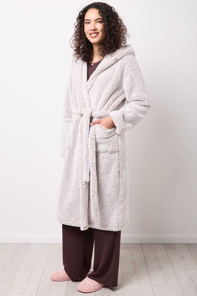Two Tone Hooded Sherpa Gown (1)