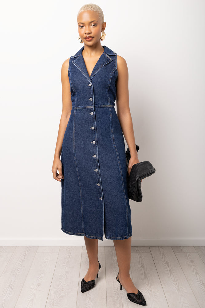 Sleeveless Collared Shirtdress Indigo