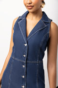 Sleeveless Collared Shirtdress Indigo (3)