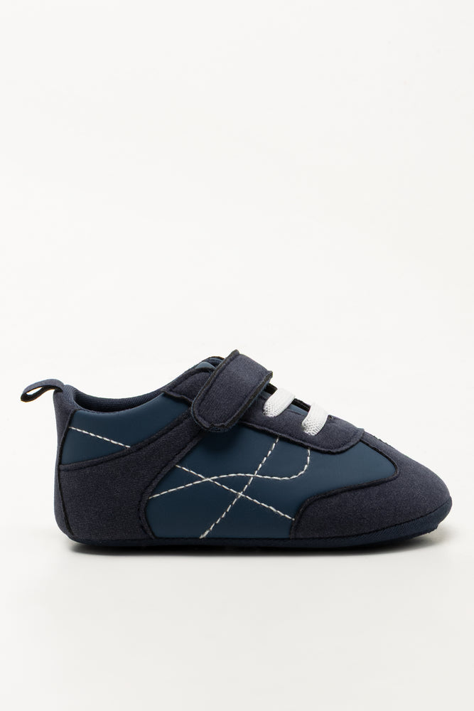 Navy Contrast Stitch Crib Sneakers (1)