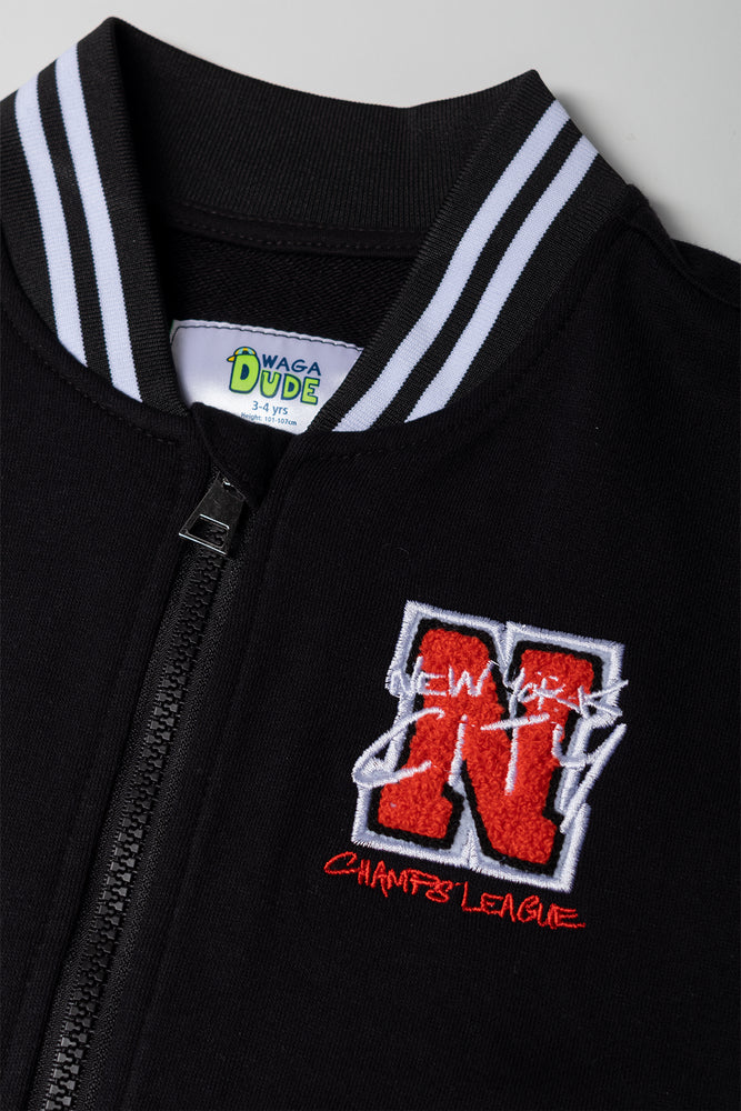 Fleece Baseball Jacket Black (1)