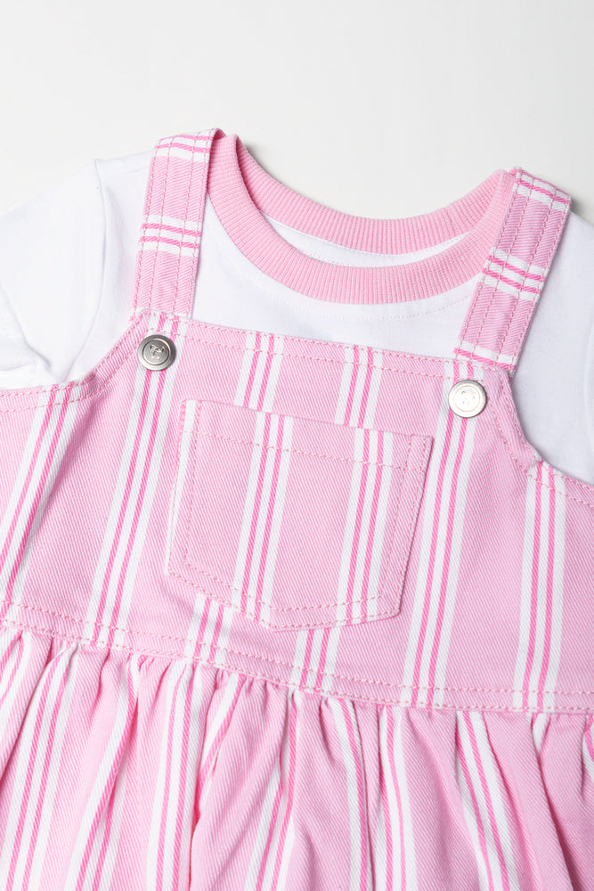 Pink Striped Pinafore Dress Set (1)