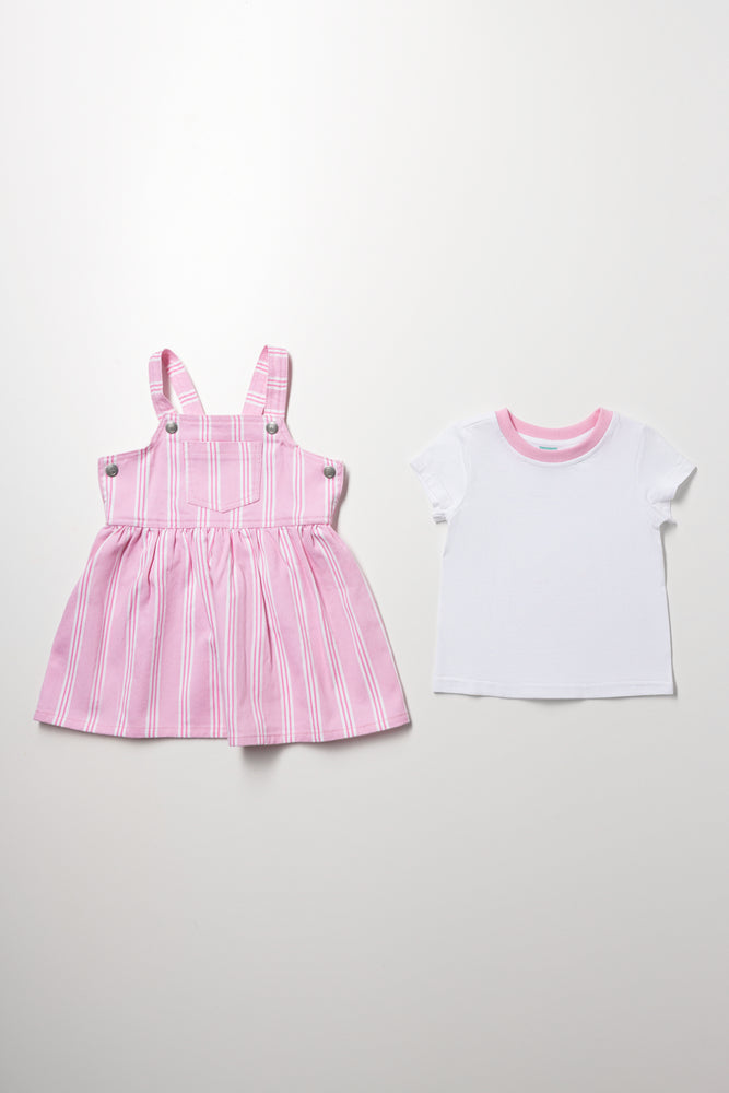 Pink Striped Pinafore Dress Set (2)