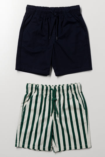 Woven Stripe And Navy Shorts