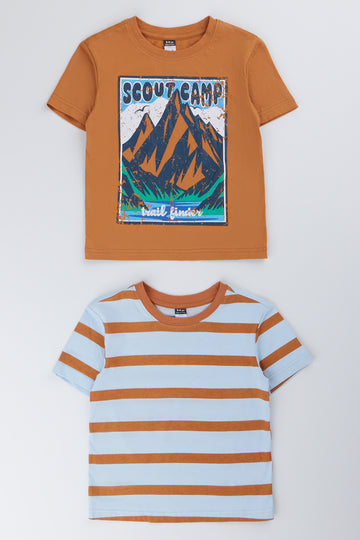 Brown And Blue 2 Pack Short Sleeve T-Shirts