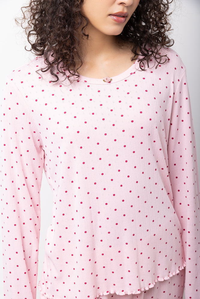 Pink Spotted Pointelle Pyjama Set (3)