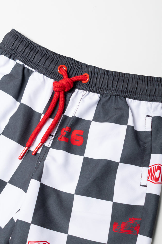 Checkerboard Print Swim Shorts (1)