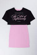 Pink and Black Slogan Dress