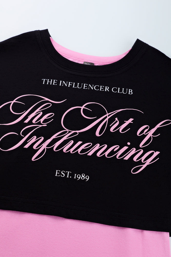 Pink and Black Slogan Dress (1)