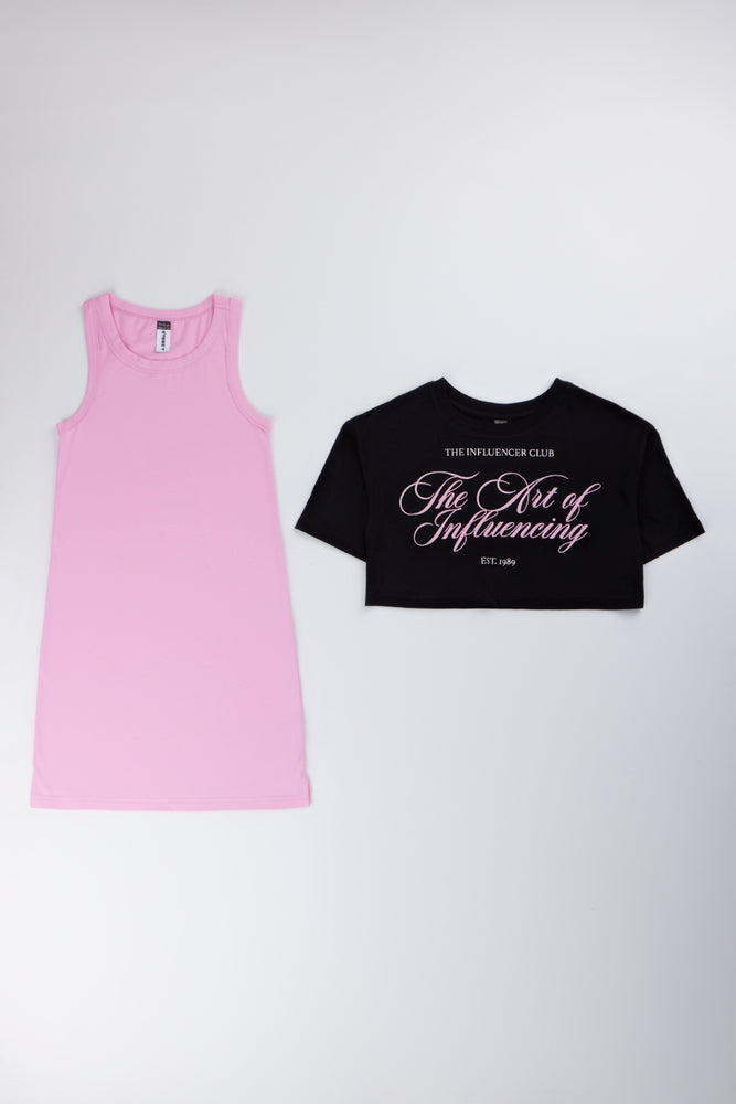 Pink and Black Slogan Dress (2)