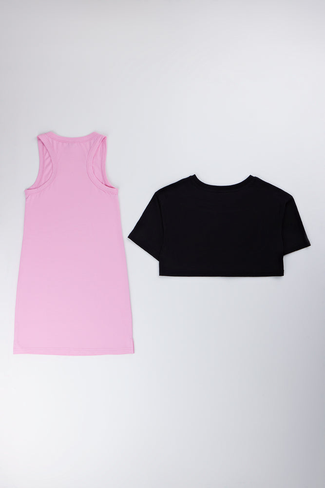 Pink and Black Slogan Dress (3)