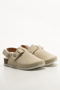 Stone Suede Cork Mule Sandals