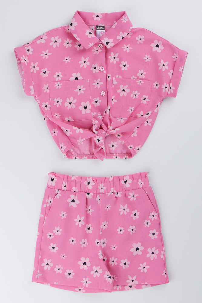 Pink Daisy Print Shirt Set