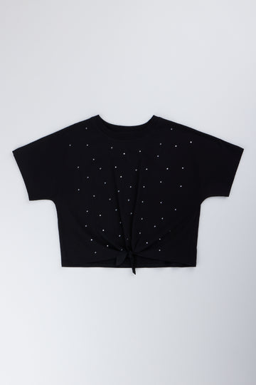 Black Diamante Tie Detail T-Shirt