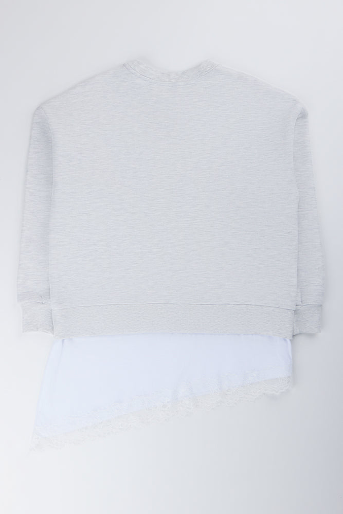 Oversized Lace Hem Grey Sweatshirt (3)