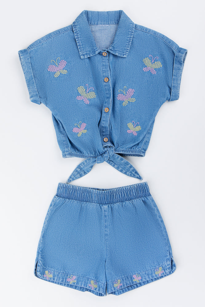 Butterfly Embroidered Short Set