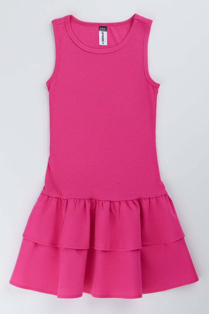 Pink Ribbed Rara Sleeveless Dress